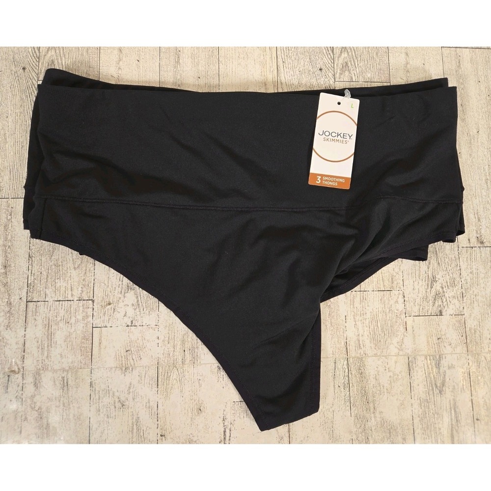 Jockey Skimmies Thong LARGE Smoothing Silky Smooth Moisture Wicking No Roll 3pk